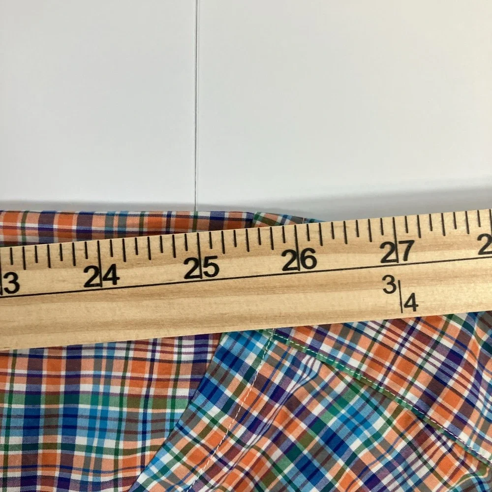 Polo Ralph Lauren Shirt Mens L Orange Blue Plaid Button Down Cotton Stretch Pony
